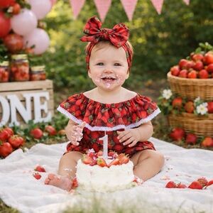 Strawberry Baby Outfit with sweet one very berry Headband bow wrap summer baby